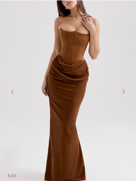 House of CB Dresses & Skirts - House of CB Brown Strapless Draped Corset Gown